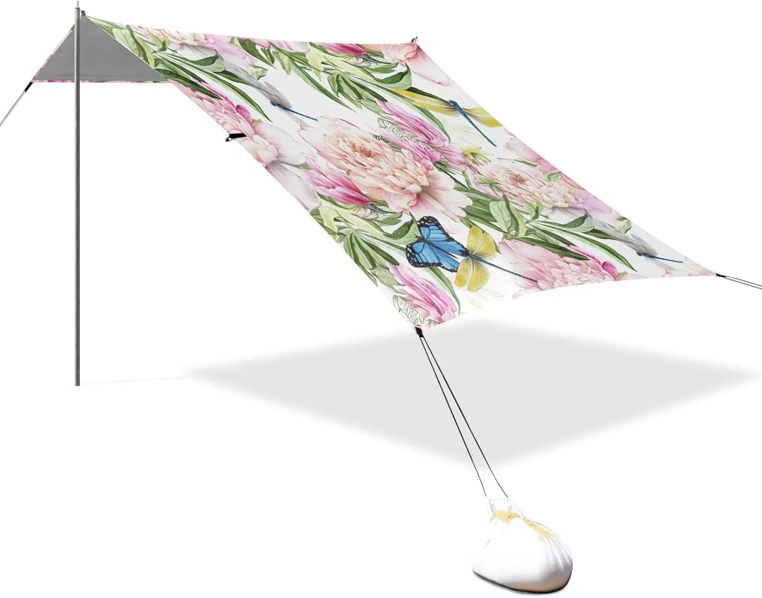Shelters 9.2 ?? 10.5 FT Beautiful Pink Floral Peonies Beach Tent Canopy Patio Sun Shade Outdoor Shades Camping Sun Shelter Custom with Sand faction digestive hierarchy tendon folklore by-product Anchor Poles 