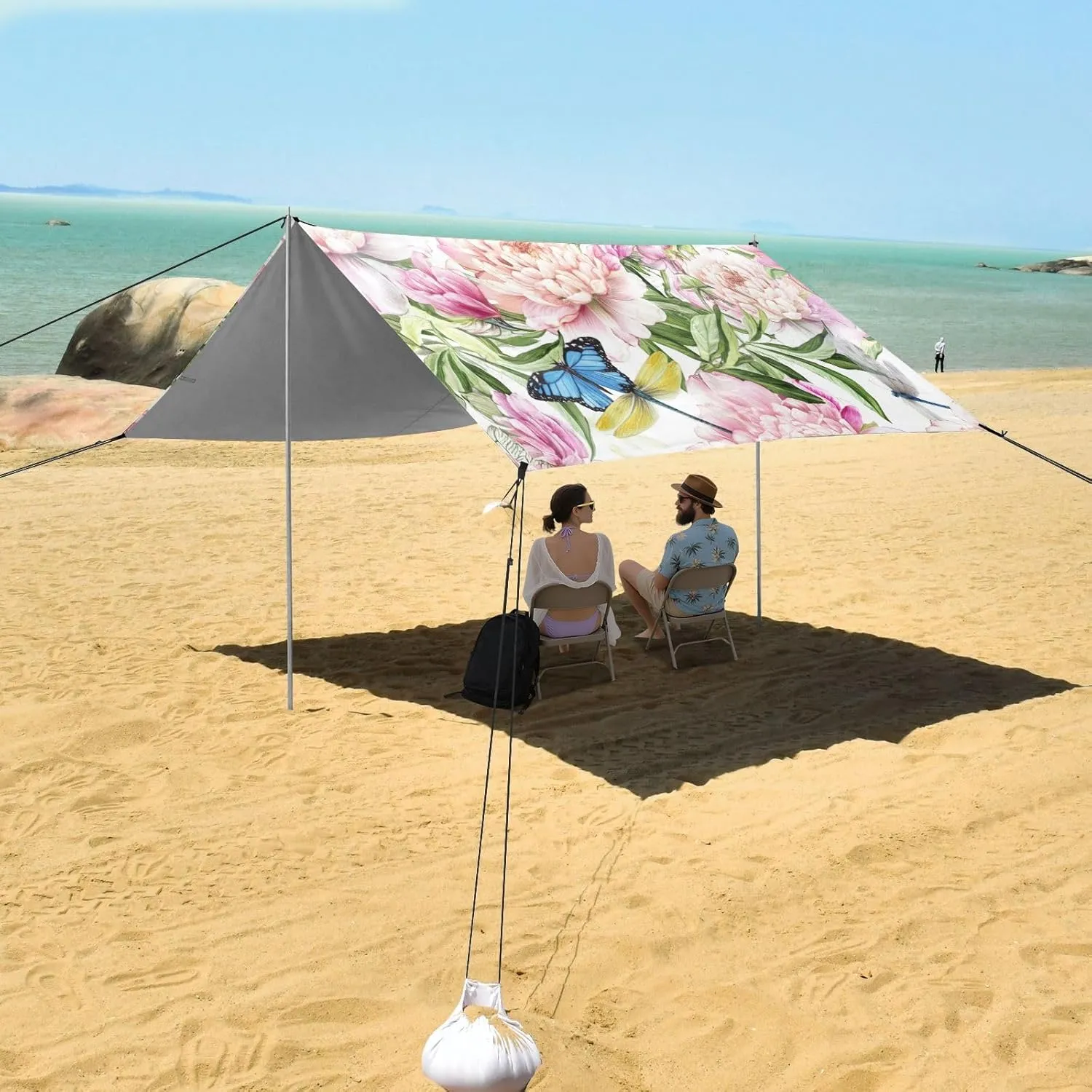 Shelters 9.2 ?? 10.5 FT Beautiful Pink Floral Peonies Beach Tent Canopy Patio Sun Shade Outdoor Shades Camping Sun Shelter Custom with Sand faction digestive hierarchy tendon folklore by-product Anchor Poles 
