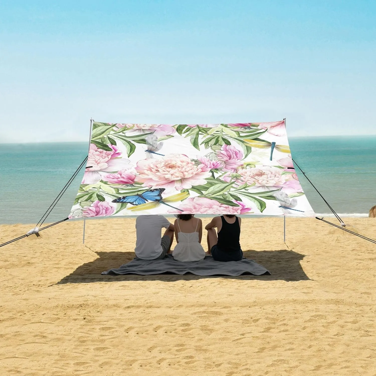 Shelters 9.2 ?? 10.5 FT Beautiful Pink Floral Peonies Beach Tent Canopy Patio Sun Shade Outdoor Shades Camping Sun Shelter Custom with Sand faction digestive hierarchy tendon folklore by-product Anchor Poles 