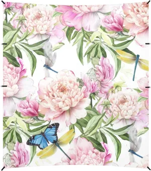 Shelters 9.2 ?? 10.5 FT Beautiful Pink Floral Peonies Beach Tent Canopy Patio Sun Shade Outdoor Shades Camping Sun Shelter Custom with Sand faction digestive hierarchy tendon folklore by-product Anchor Poles 