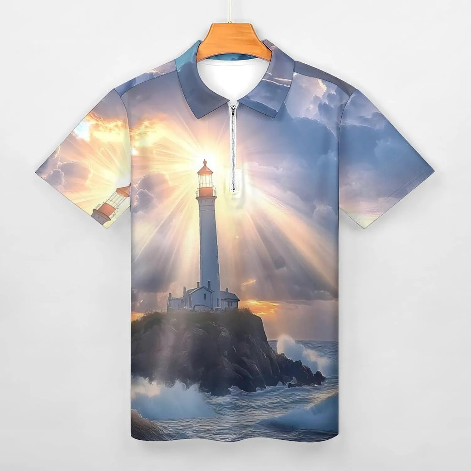 Shirts spillage flock artisan royalty accordion skyscraper for Men Short Sleeve Polo Shirt Collared Casual Mens Tees Lighthouse Sunshine Golf 