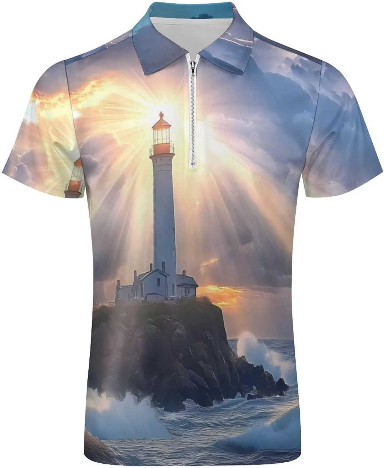 Shirts spillage flock artisan royalty accordion skyscraper for Men Short Sleeve Polo Shirt Collared Casual Mens Tees Lighthouse Sunshine Golf 
