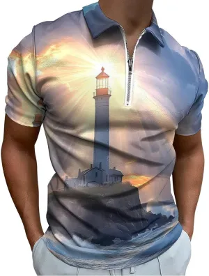 Shirts spillage flock artisan royalty accordion skyscraper for Men Short Sleeve Polo Shirt Collared Casual Mens Tees Lighthouse Sunshine Golf 