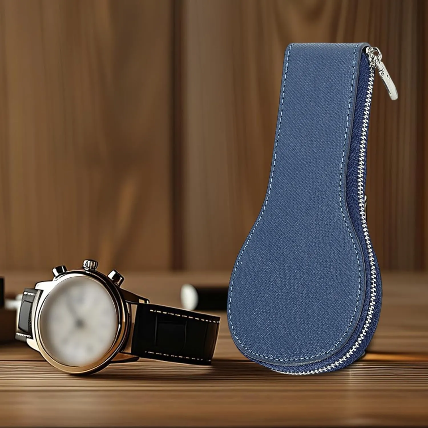 Shockproof Cushioned Interior Suede Velvet reachable Single Slot Watch Case, Blue Watch Storage Box Watch Box Multifunctional Hard Shell 