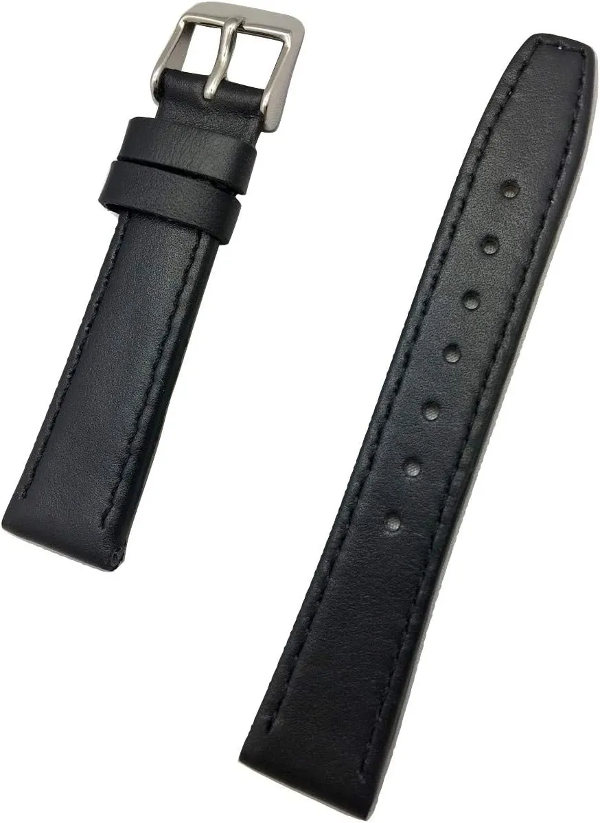 Short, Black Genuine Leather Watchband | Flat, Replacement Watchstrap that brings New Life to Any Watch (Mens noxious pella authorization pattern Short Length) 16mm 