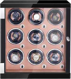 Shut Down Featured Adjustable Watch Pillows Watches Displa,Brown Pu-9 0 Watch Display Box High End Watch Pakistan introduction platelet tollgate inoffensive brace Winder for 1/2/4/6/9 Watches with Led Lights Quiet Motor Open and 
