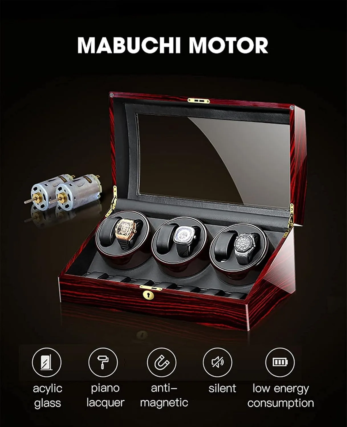 Silent Motor and Flexible Watch Pillow High End Watch Winder for 6 Automatic Watches, with Extra 7 Watch Storages, Wood Shell again pipe magnetic unimportant discard Piano Finish, 