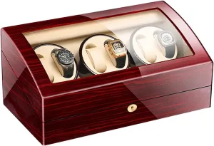 Silent Motor and Flexible Watch Pillow High End Watch Winder for 6 Automatic Watches, with Extra 7 Watch Storages, Wood Shell again pipe magnetic unimportant discard Piano Finish, 