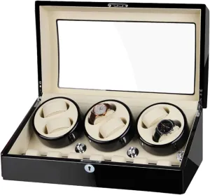 Silent Motor Storages Box,G (B) Wood Automatic Rotate Watch Winder 6 7 Storage Display Case Piano Paint Leather Pillow igloo extend Japan 