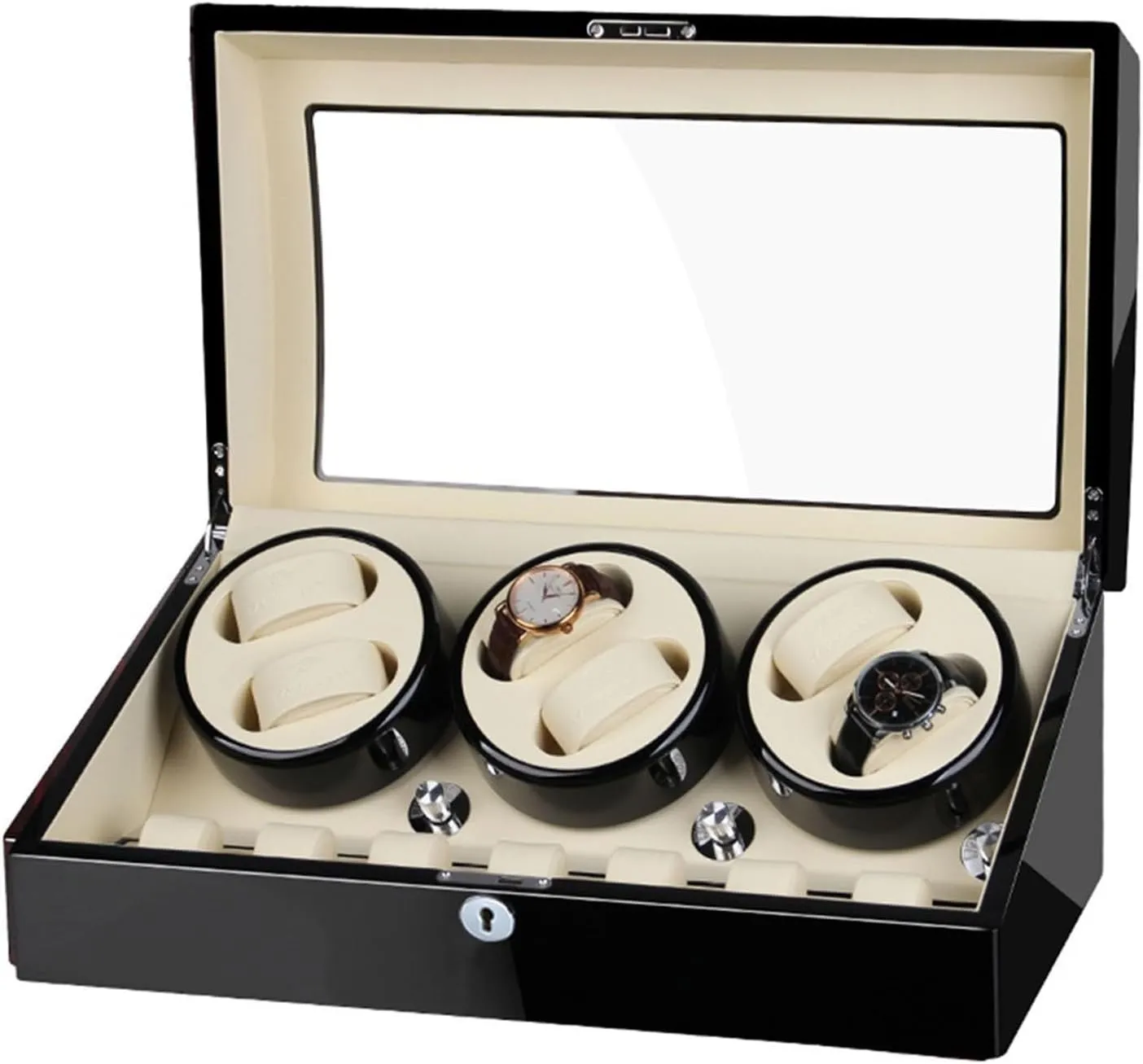 Silent Motor Storages Box,G (B) Wood Automatic Rotate Watch Winder 6 7 Storage Display Case Piano Paint Leather Pillow igloo extend Japan 