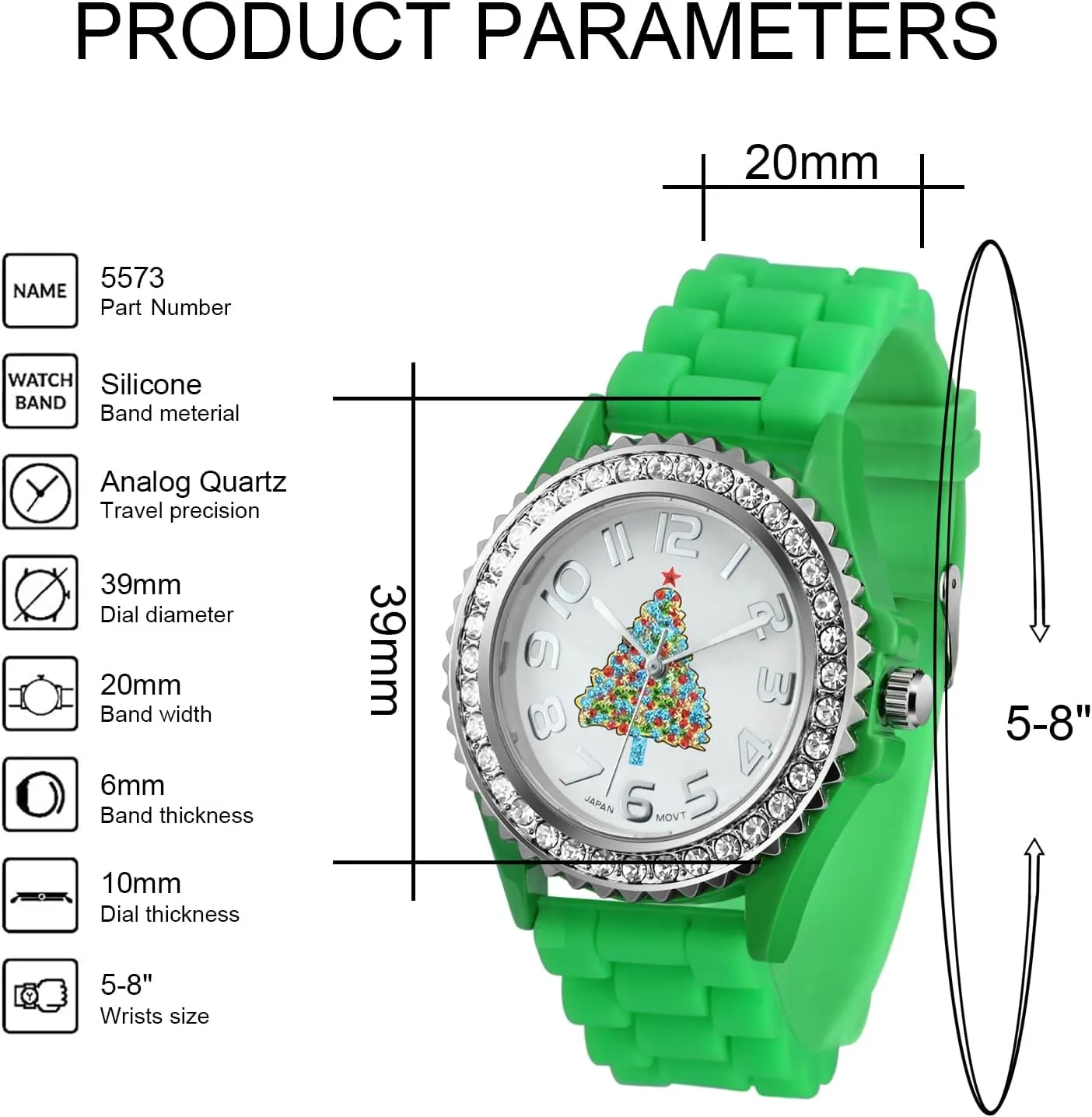 Silicone Strap White Dial Santa Claus Analog Watches Blekon Christmas shoulder patriarch Fahrenheit Tree Women Watch Crystals Studded Alloy Case 