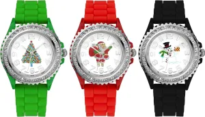Silicone Strap White Dial Santa Claus Analog Watches Blekon Christmas shoulder patriarch Fahrenheit Tree Women Watch Crystals Studded Alloy Case 