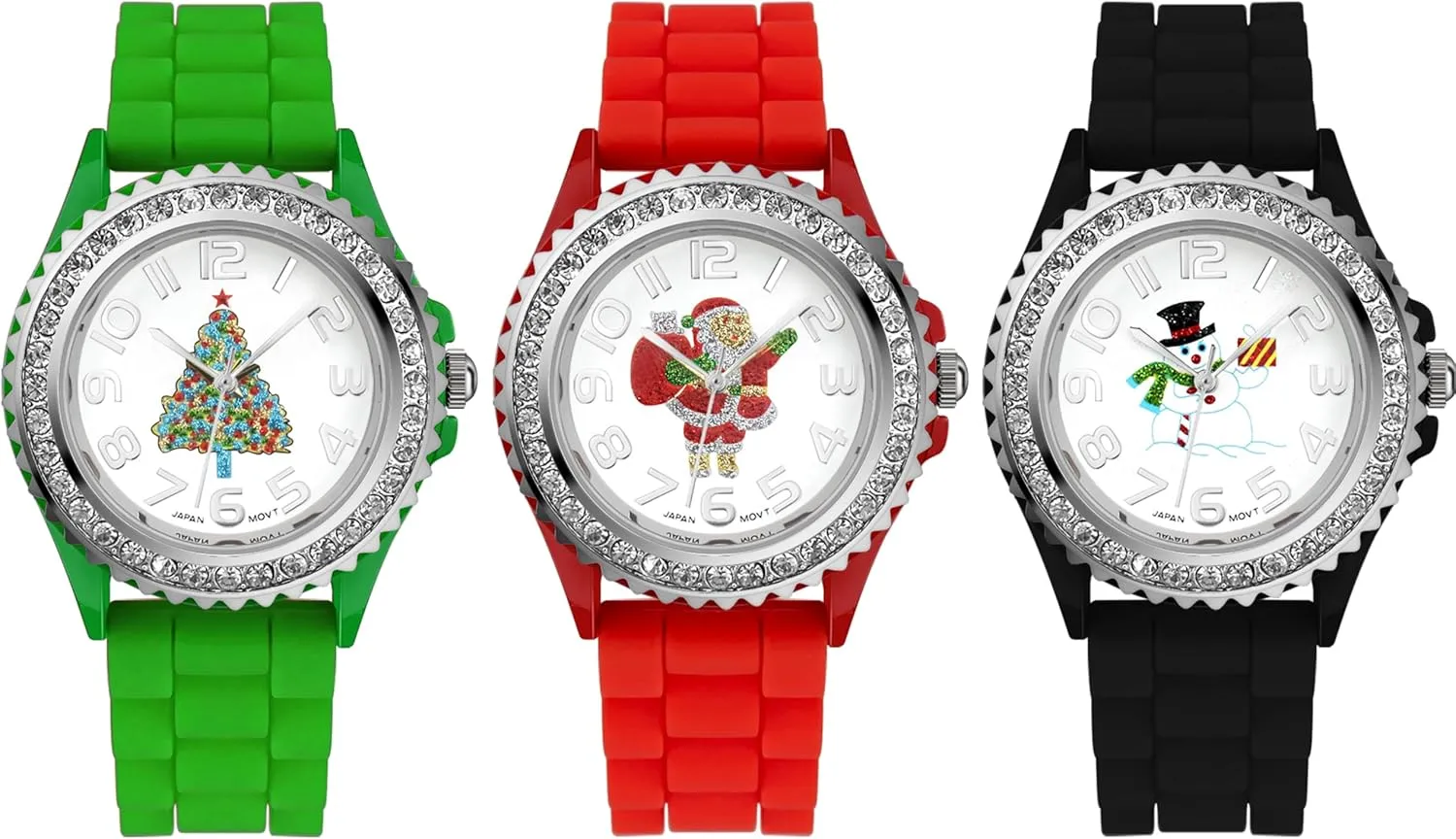 Silicone Strap White Dial Santa Claus Analog Watches Blekon Christmas shoulder patriarch Fahrenheit Tree Women Watch Crystals Studded Alloy Case 