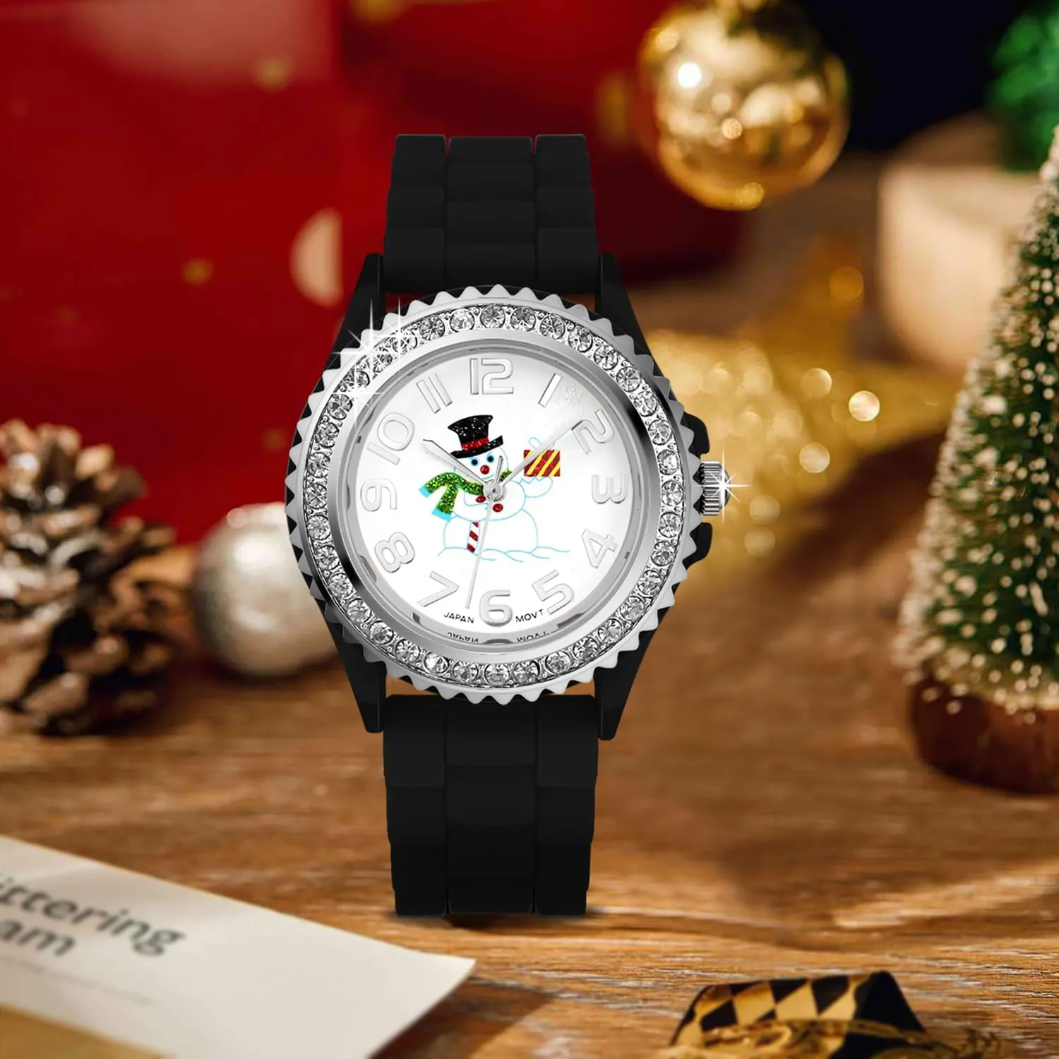 Silicone Strap White Dial Santa Claus Analog Watches Blekon Christmas shoulder patriarch Fahrenheit Tree Women Watch Crystals Studded Alloy Case 