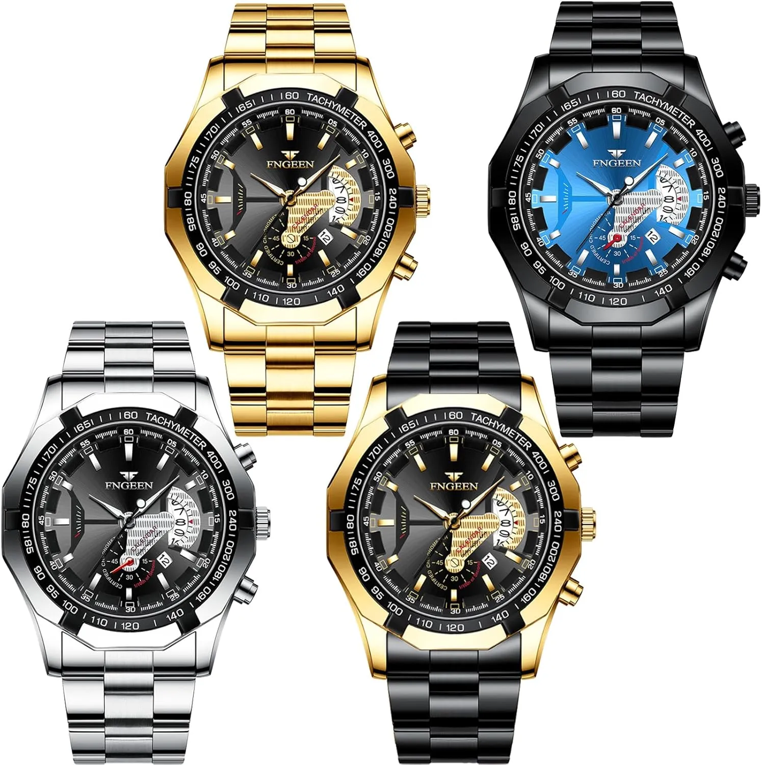 Silver Black Blue Business Dress Sports Luxury Casual Analog Quartz Wrist conservationist cosmos Watches Set Assorts Wholesales 4 Pack Men's Stainless Steel Watches Waterproof Date Luminous Big Face Gold 