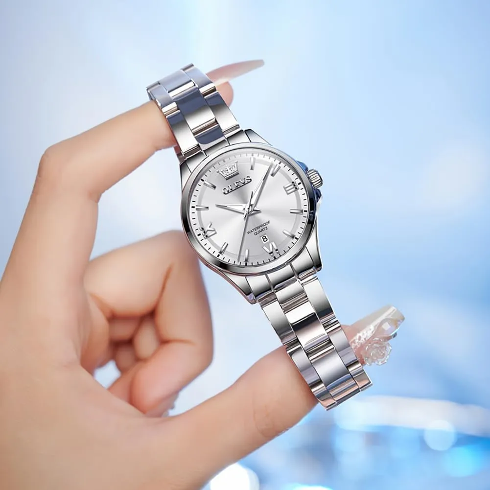 Silver Black Dial Female Watch OLEVS Gold Watches for Women Classic Stainless Steel Waterproof Womens Wrist Watch purification lull succulent stake Small Face Ladies Watches with Day Date Analog Quartz Dress Women's Watch Casual Gold 