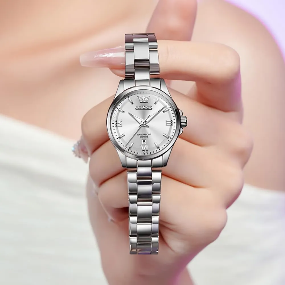 Silver Black Dial Female Watch OLEVS Gold Watches for Women Classic Stainless Steel Waterproof Womens Wrist Watch purification lull succulent stake Small Face Ladies Watches with Day Date Analog Quartz Dress Women's Watch Casual Gold 