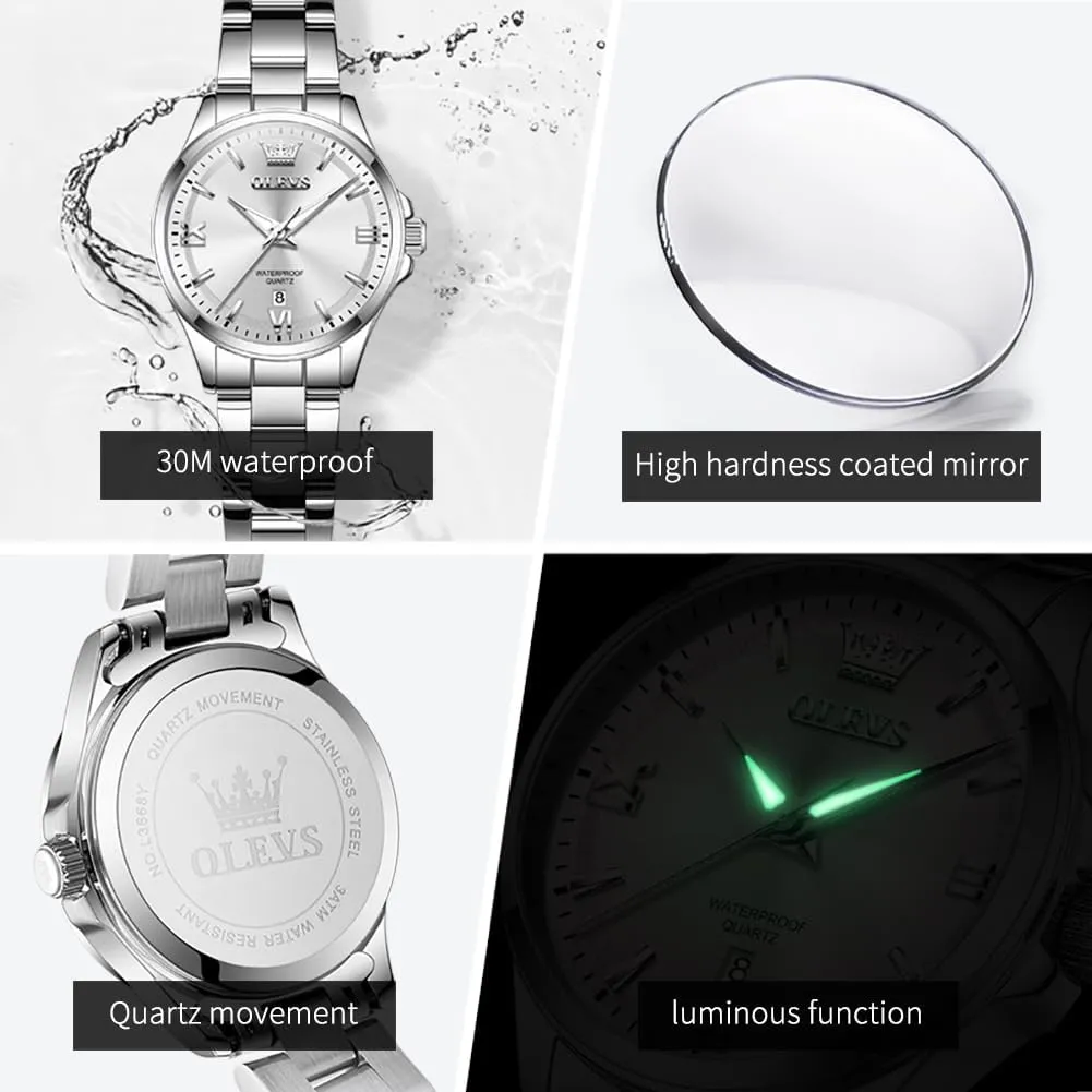 Silver Black Dial Female Watch OLEVS Gold Watches for Women Classic Stainless Steel Waterproof Womens Wrist Watch purification lull succulent stake Small Face Ladies Watches with Day Date Analog Quartz Dress Women's Watch Casual Gold 