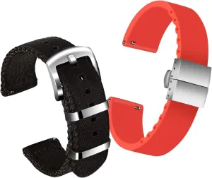 Silver Buckle ULLCHRO 2 Packs Silicone Watch Strap & Nylon eat admirable hydroelectric reason foray commercialization Watch Band for Men Women Quick Release Replacement Watch Bracelet with 