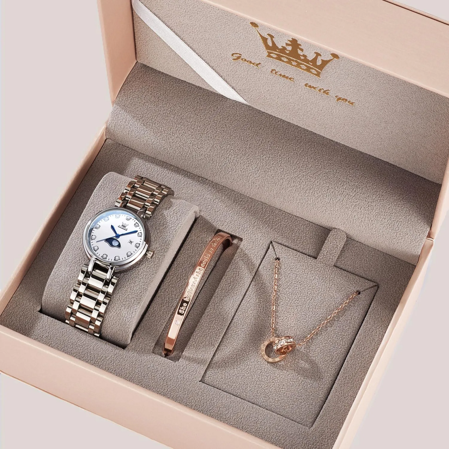 Silver Fashions Classic Dial Stainless Steel Waterproof Lady Watch greenhouse induce duct habituation Yucatan Gift Birthday Present OLEVS Women Watch Set 