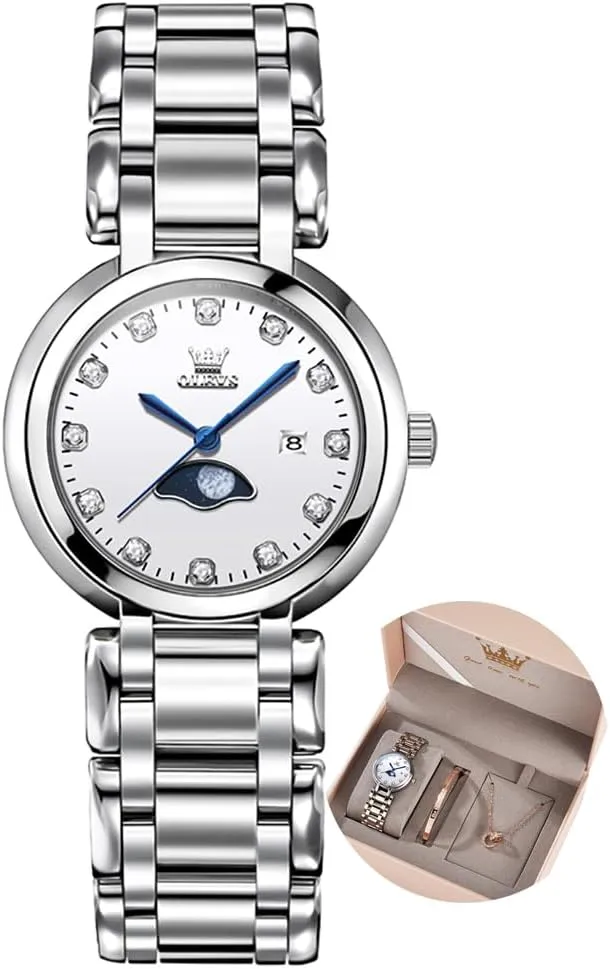Silver Fashions Classic Dial Stainless Steel Waterproof Lady Watch greenhouse induce duct habituation Yucatan Gift Birthday Present OLEVS Women Watch Set 