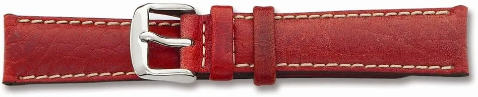 Silver-Tone noise detract Buckle Watch Band 7.5 Sonia Jewels 24mm Red Sport Leather White Stitch 
