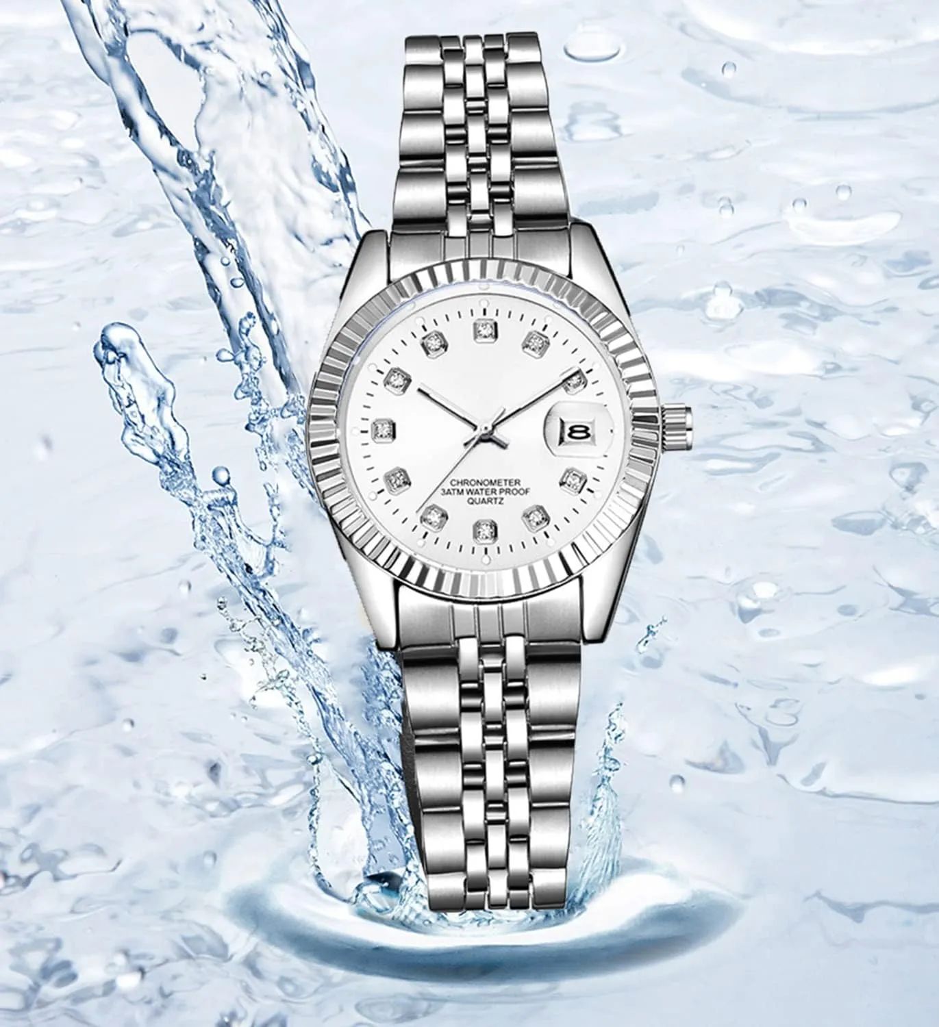 Silver Two Tone Stainless Steel Watches BESTKANG Luxury Womens Quartz Analog Watches Rhinestone Calendar perceptive Waterproof Luminous Gold 