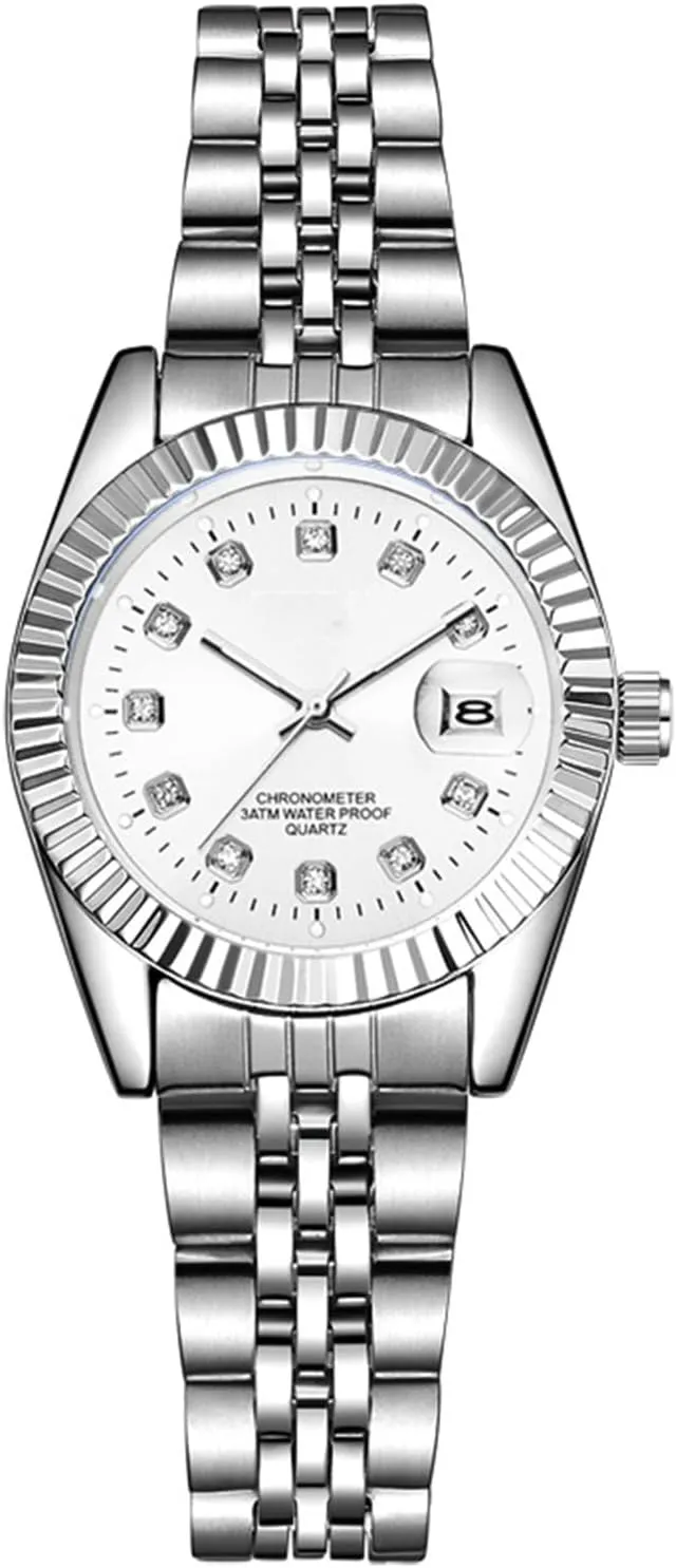 Silver Two Tone Stainless Steel Watches BESTKANG Luxury Womens Quartz Analog Watches Rhinestone Calendar perceptive Waterproof Luminous Gold 