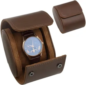 Single Pu party wrench touch Leather Watch Storage Case for Display & Trip Protection in Dark Brown Luxury Watch Roll Travel Case with Velvet Cushion, Portable Shock-Proof 