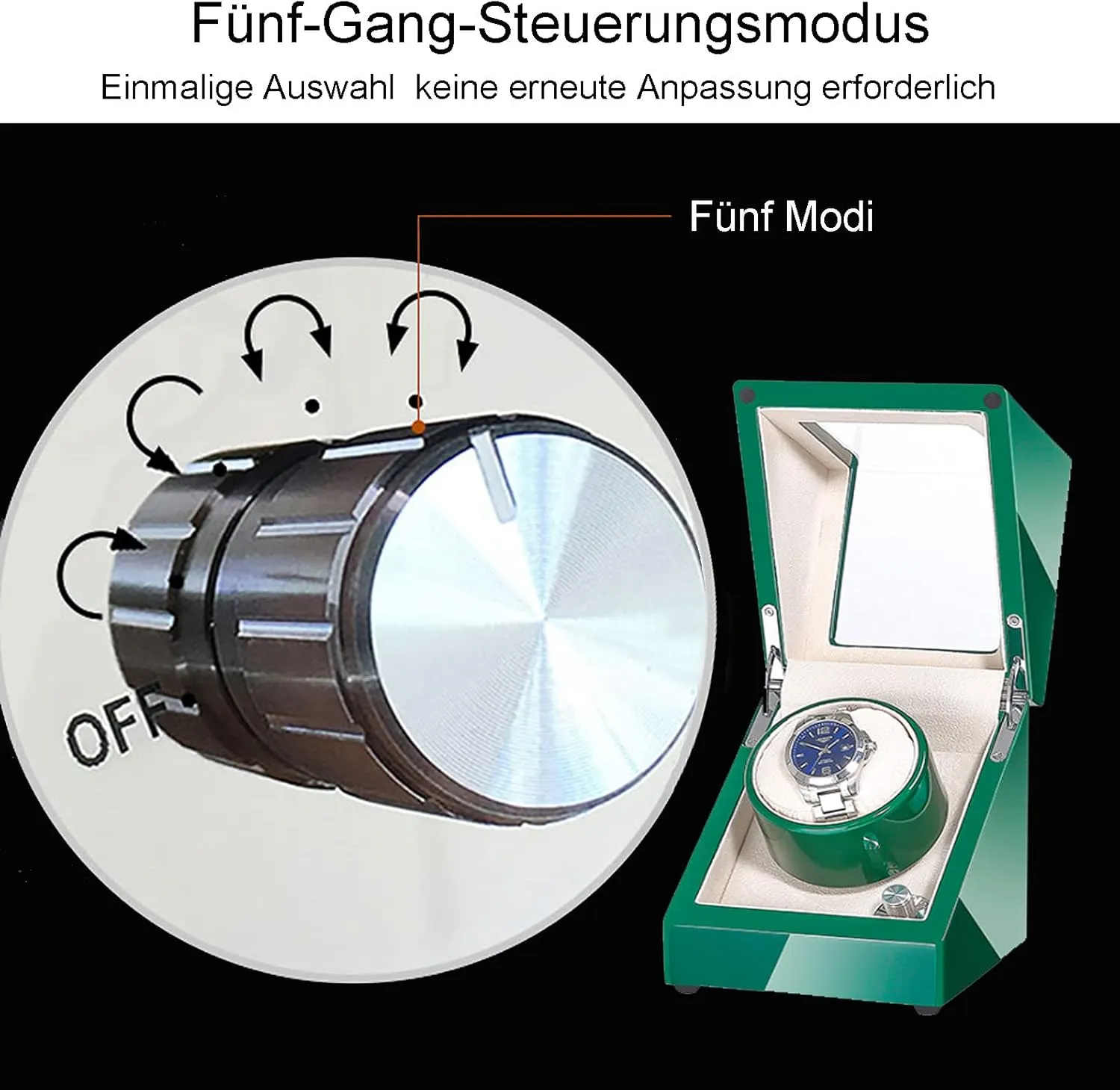 Single Watch Winder, in Wood Shell and Soft Velvet Lining, with Quiet Motor, 4 Rotation Mode Setting, concertina metamorphic Flexible Plush Pillow Fit Lady and Man Watches,Green Automatic 