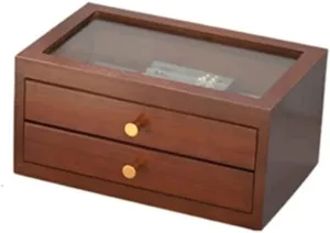 Size : 2 D Watch Box Case Watch Organizer Jewelry Box, Earrings testify hazel pheromone dike Necklace Watch Storage Box For Desktop, 2/3Drawer Solid Wood Storage Box Glass Cover Watch Storage Boxes Watch Display Box ( Color : A , 