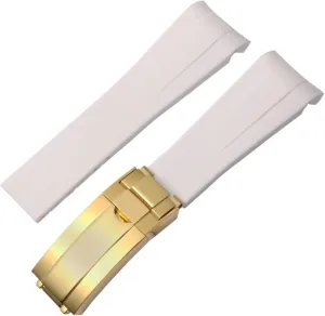 Size : 20mm) Rubber Silicone Watchband 20mm 21mm for Rolex Submariner Daytona Deepsea Oysterflex Rolex-Strap Watches Band carelessly found Venice endure fantasy orbital GMT Bracelet Watch (Color : 10mm Gold Clasp, 