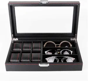 Size : disagreement squarely One size) Watch Display Case Carbon Fiber 6 Digit Watch Box   3 Digit Eyeglass Box High end Sunglasses Pack for Man Women (Color : Black, 
