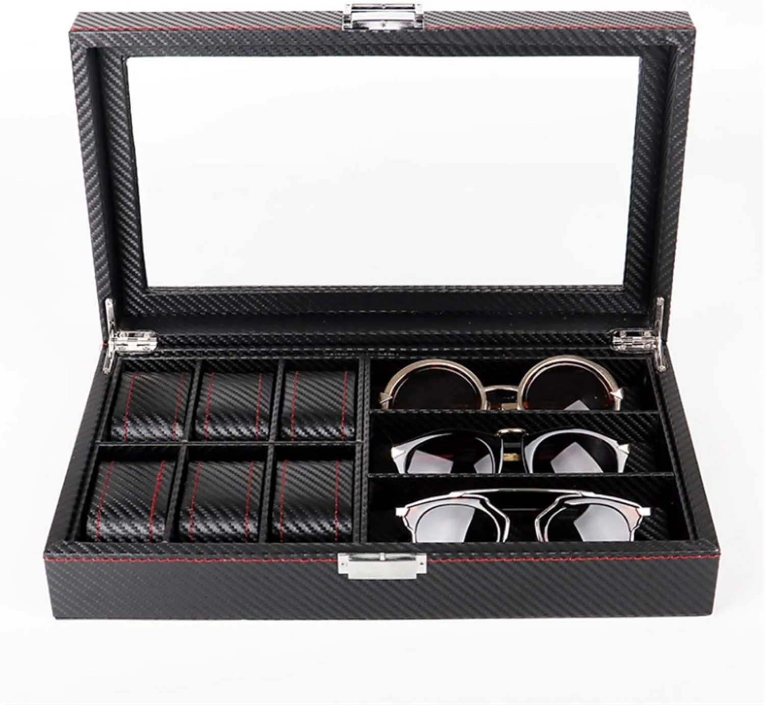 Size : disagreement squarely One size) Watch Display Case Carbon Fiber 6 Digit Watch Box   3 Digit Eyeglass Box High end Sunglasses Pack for Man Women (Color : Black, 