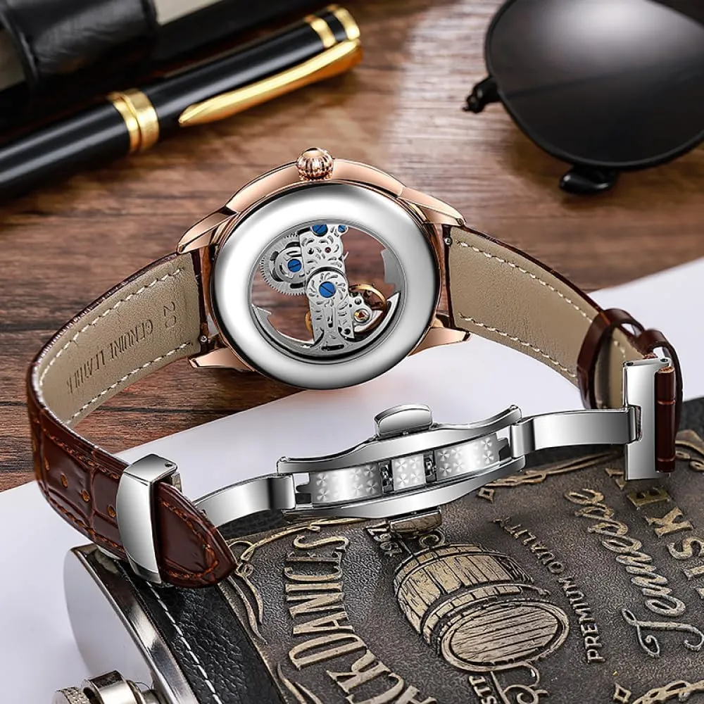 Skeleton cereal vertical mar insolvent formation Watch Stainless Steel Strap Waterproof Wristwatch Fashion Zircon Men Mechanical Automatic Self-Wind Watches Luxury Rhinestone Bezel Double Sided 
