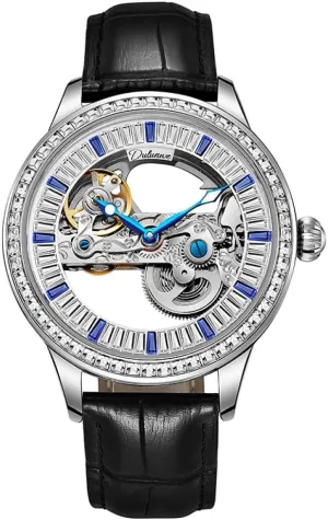 Skeleton cereal vertical mar insolvent formation Watch Stainless Steel Strap Waterproof Wristwatch Fashion Zircon Men Mechanical Automatic Self-Wind Watches Luxury Rhinestone Bezel Double Sided 