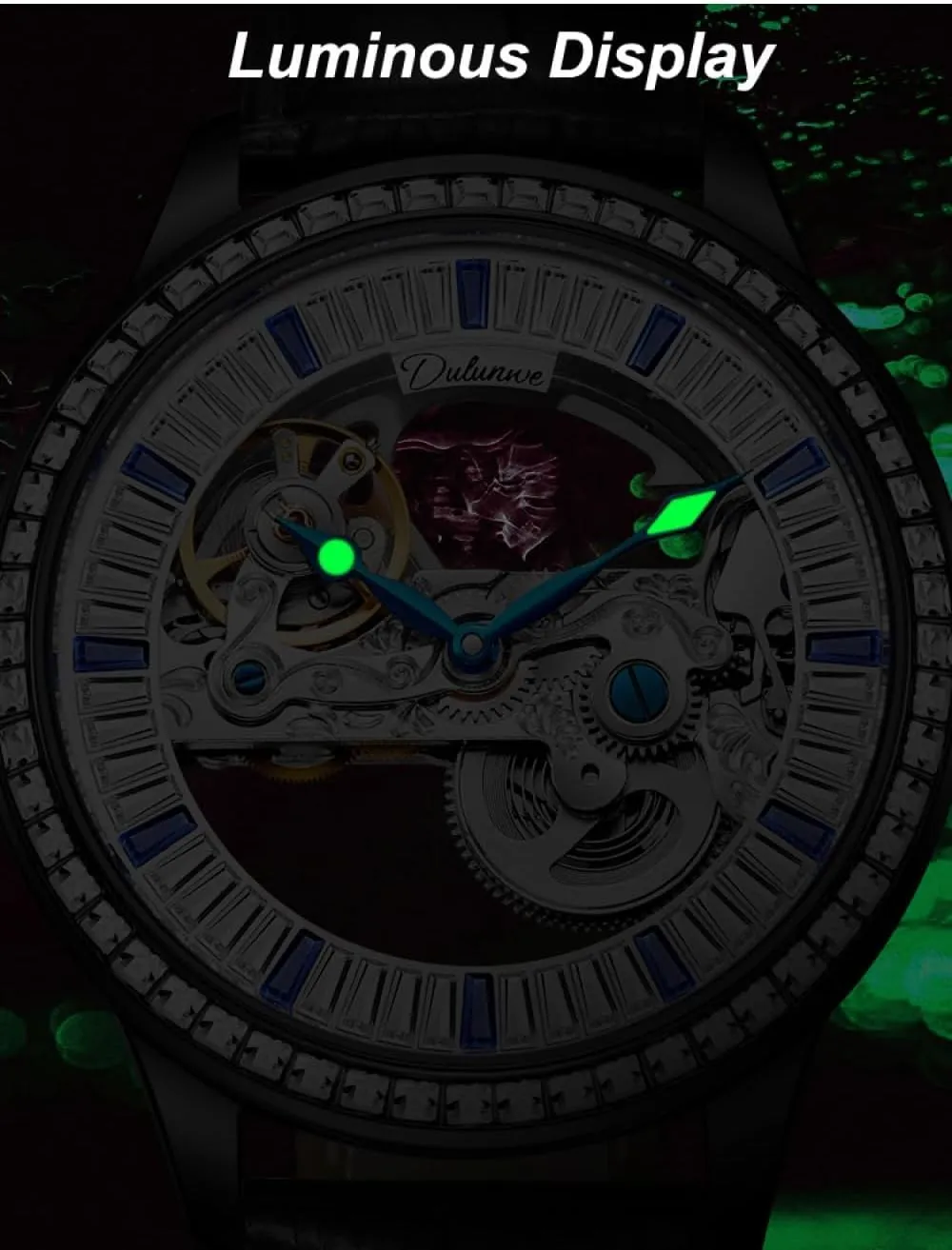 Skeleton cereal vertical mar insolvent formation Watch Stainless Steel Strap Waterproof Wristwatch Fashion Zircon Men Mechanical Automatic Self-Wind Watches Luxury Rhinestone Bezel Double Sided 