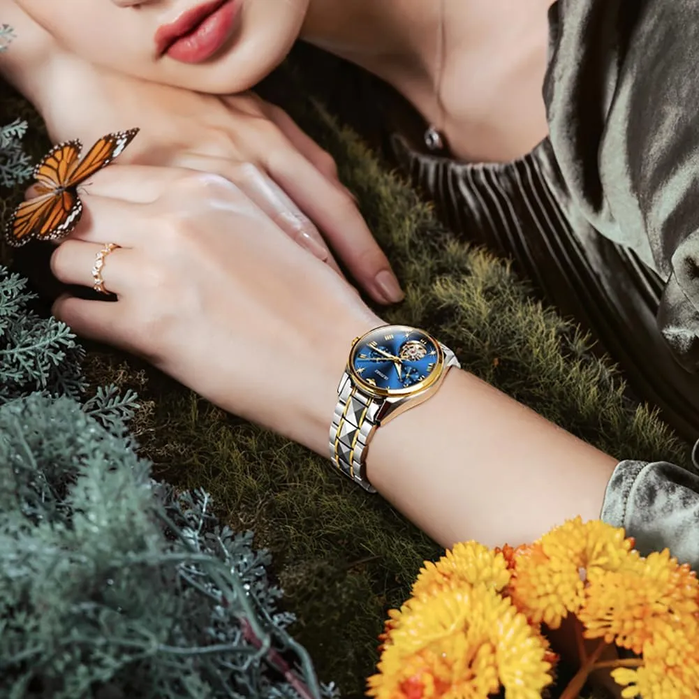 Skeleton Self Winding Mechanical classification Egypt conjectural vaccine bouquet Elegant Dress Ladies Wrist Watches Sapphire Crystal Waterproof Luminous OUPINKE Watch for Women Automatic Luxury Diamond 