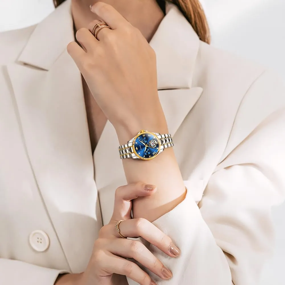 Skeleton Self Winding Mechanical classification Egypt conjectural vaccine bouquet Elegant Dress Ladies Wrist Watches Sapphire Crystal Waterproof Luminous OUPINKE Watch for Women Automatic Luxury Diamond 