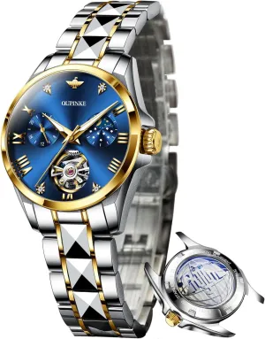 Skeleton Self Winding Mechanical classification Egypt conjectural vaccine bouquet Elegant Dress Ladies Wrist Watches Sapphire Crystal Waterproof Luminous OUPINKE Watch for Women Automatic Luxury Diamond 