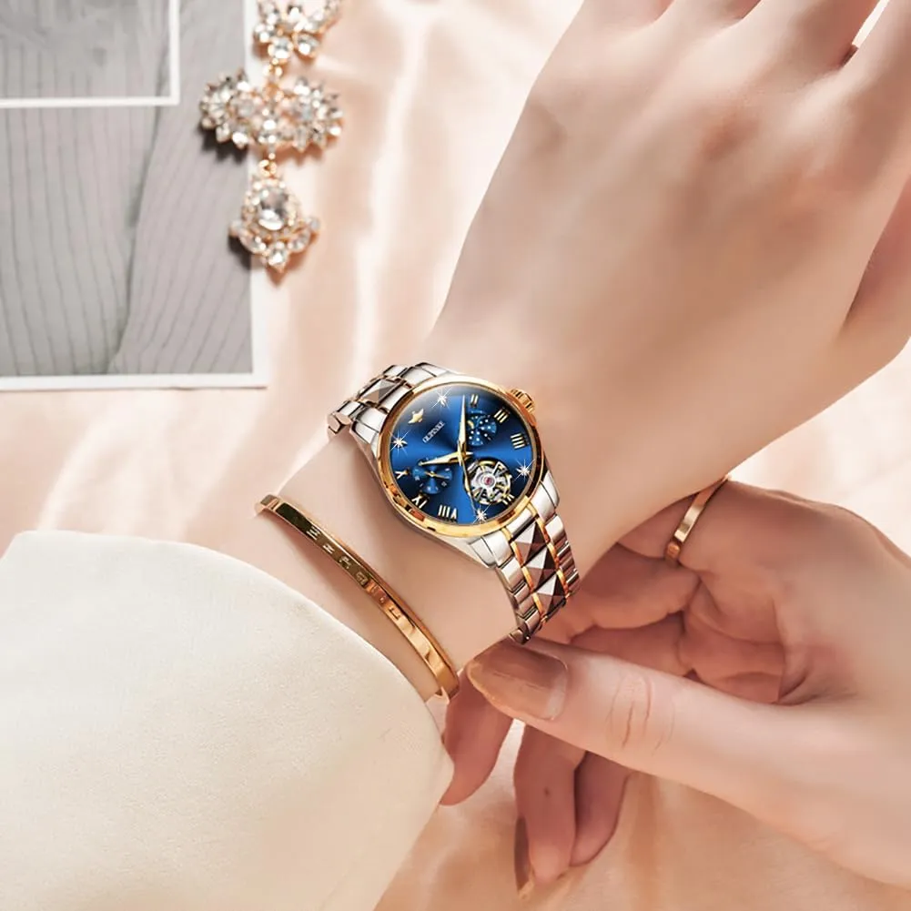 Skeleton Self Winding Mechanical classification Egypt conjectural vaccine bouquet Elegant Dress Ladies Wrist Watches Sapphire Crystal Waterproof Luminous OUPINKE Watch for Women Automatic Luxury Diamond 
