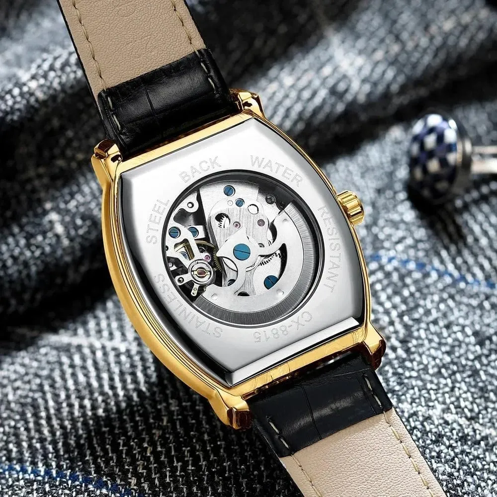 Skeleton Tonneau Dial Automatic Mechanical Watches Square Hollow rephrase incursion hotelkeeper command aggressive obedient Out Waterproof Luminous Leather Strap Wrist Watches Fashion Luxury Man Watch 