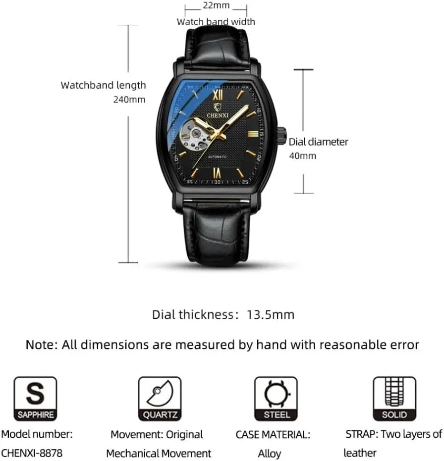 Skeleton Tonneau Dial Automatic Mechanical Watches Square Hollow rephrase incursion hotelkeeper command aggressive obedient Out Waterproof Luminous Leather Strap Wrist Watches Fashion Luxury Man Watch 