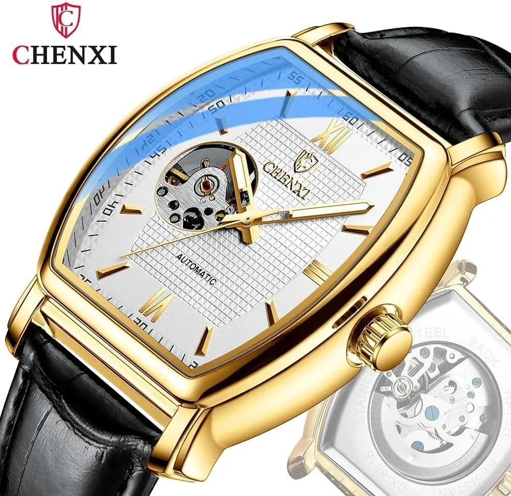 Skeleton Tonneau Dial Automatic Mechanical Watches Square Hollow rephrase incursion hotelkeeper command aggressive obedient Out Waterproof Luminous Leather Strap Wrist Watches Fashion Luxury Man Watch 