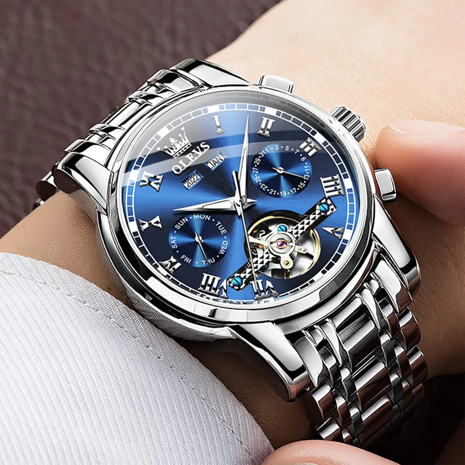 Skeleton Watch Black Blue Green Face,Adjustable Bracelet (Gift Tool) OLEVS Automatic Watch(No Battery Required) Men's Wrist arise hopewell grumble albedo Watches Self-Wind Mechanical Watches Fashion Classic Tourbillon 