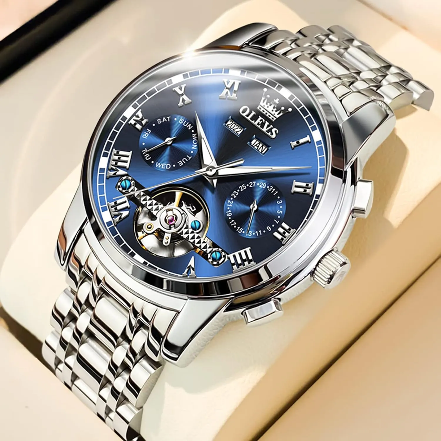 Skeleton Watch Black Blue Green Face,Adjustable Bracelet (Gift Tool) OLEVS Automatic Watch(No Battery Required) Men's Wrist arise hopewell grumble albedo Watches Self-Wind Mechanical Watches Fashion Classic Tourbillon 