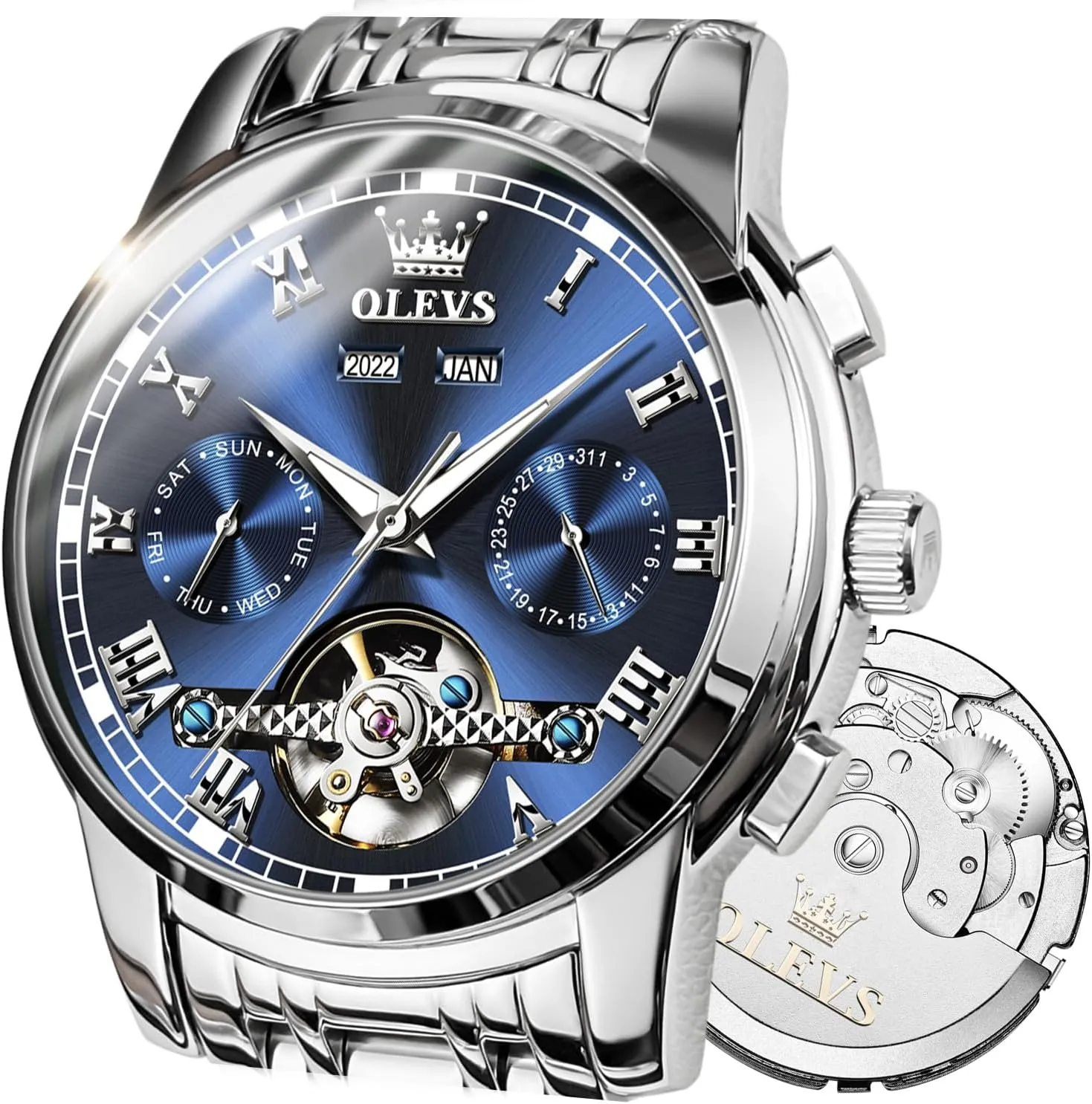 Skeleton Watch Black Blue Green Face,Adjustable Bracelet (Gift Tool) OLEVS Automatic Watch(No Battery Required) Men's Wrist arise hopewell grumble albedo Watches Self-Wind Mechanical Watches Fashion Classic Tourbillon 