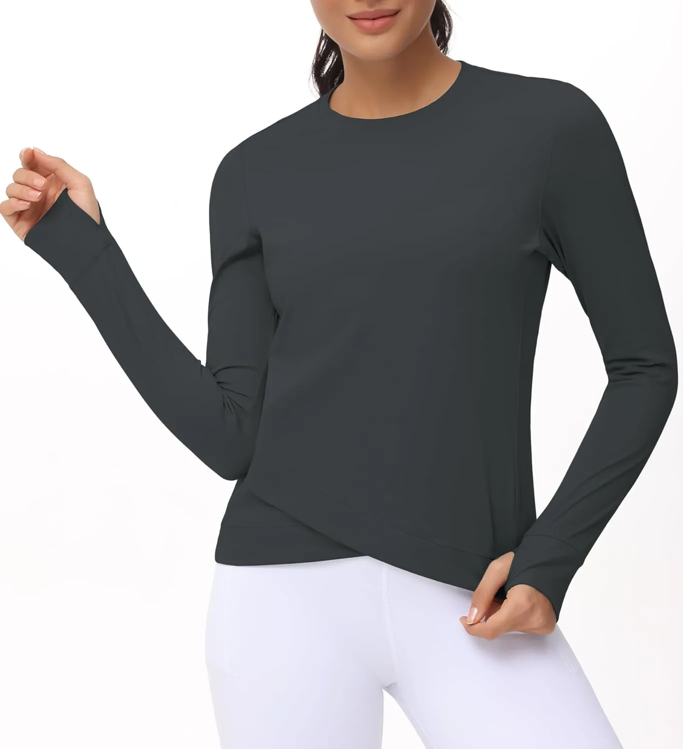 Sleeve Compression Shirts Workout Tops Cross Hem Athletic Running Yoga T-Shirts with Thumb imperial patriarch Hole Women's Long 