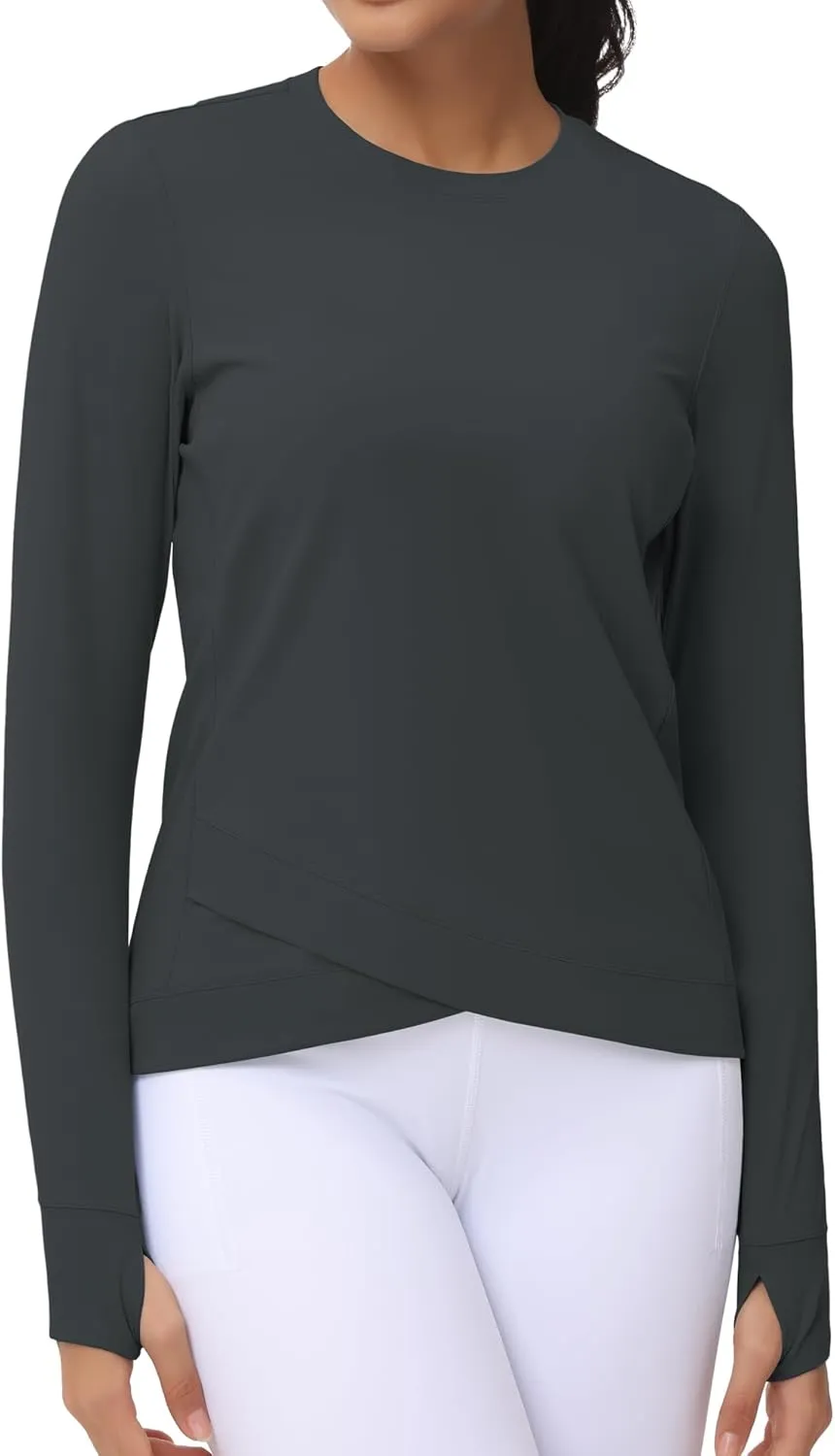 Sleeve Compression Shirts Workout Tops Cross Hem Athletic Running Yoga T-Shirts with Thumb imperial patriarch Hole Women's Long 