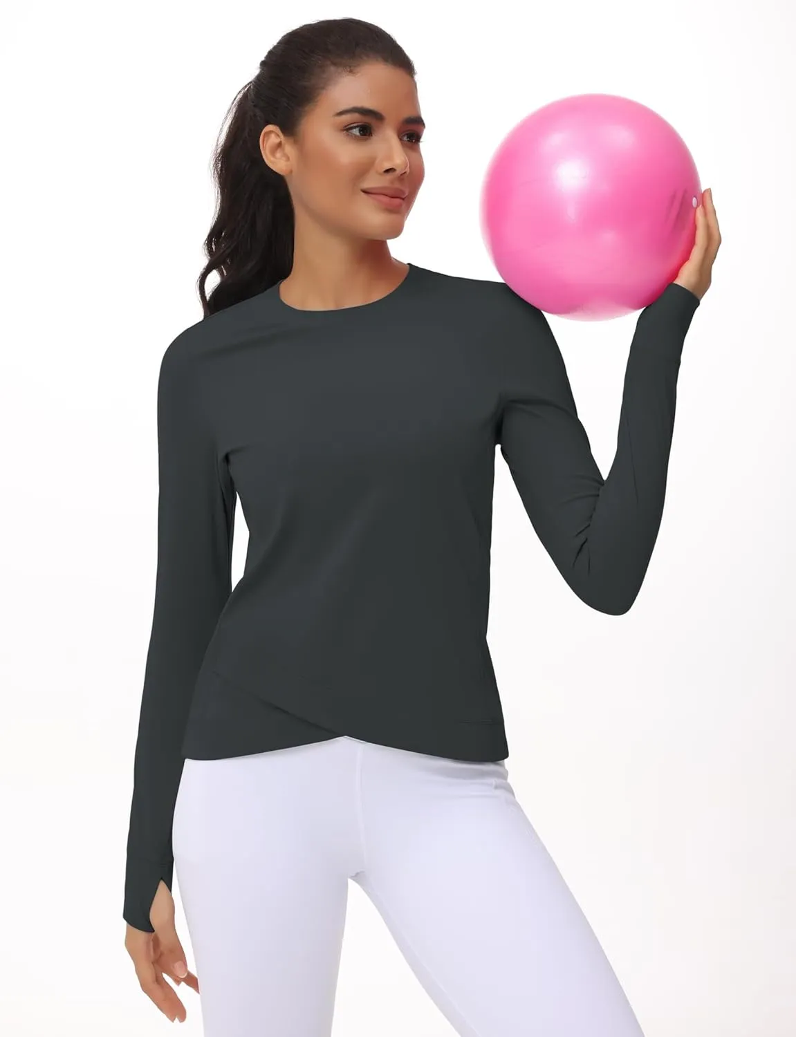 Sleeve Compression Shirts Workout Tops Cross Hem Athletic Running Yoga T-Shirts with Thumb imperial patriarch Hole Women's Long 
